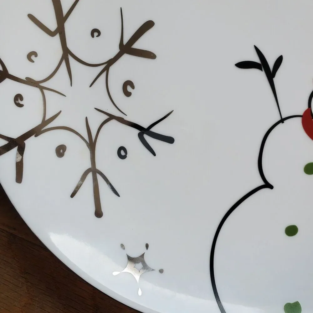 Snowman plates laughing all the way snowflake winter Christmas set of two